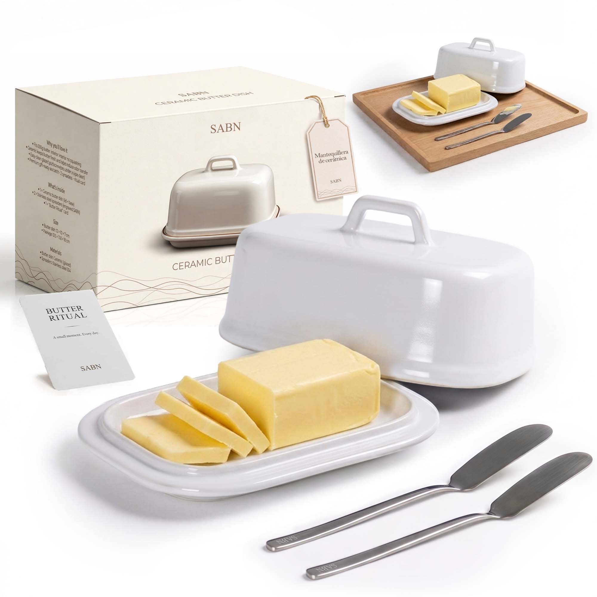 Mantequillera de cerámica SABN STORE en Royal White con su caja de regalo